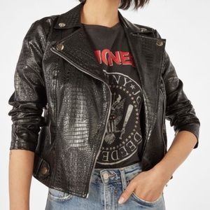 ModCloth vegan croc embossed black leather moto rock jacket